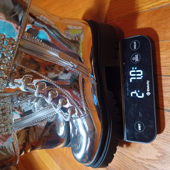 Forever 21 Shiny Silver Rhinestone Comvat Boots - Picture 11 of 12